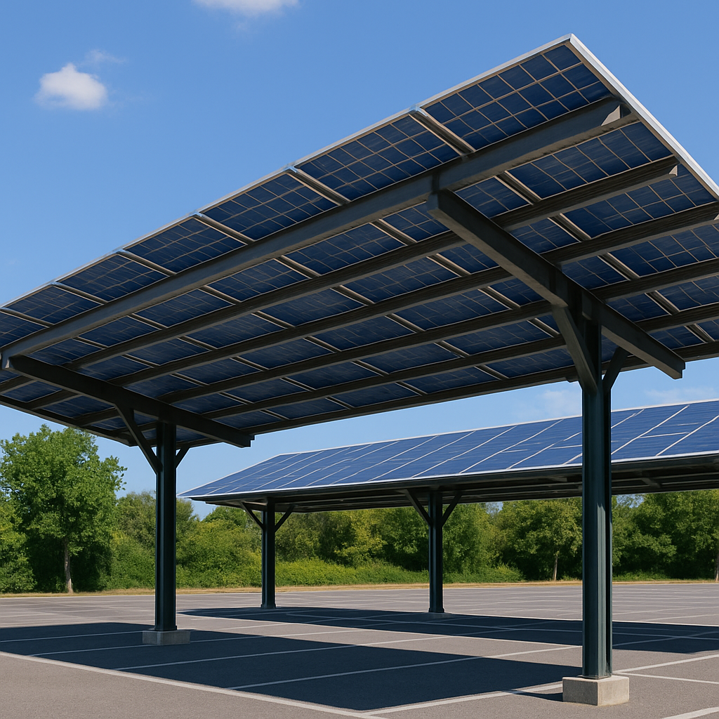 Implantation d’ombrières solaires photovoltaïques sur parking professionnel