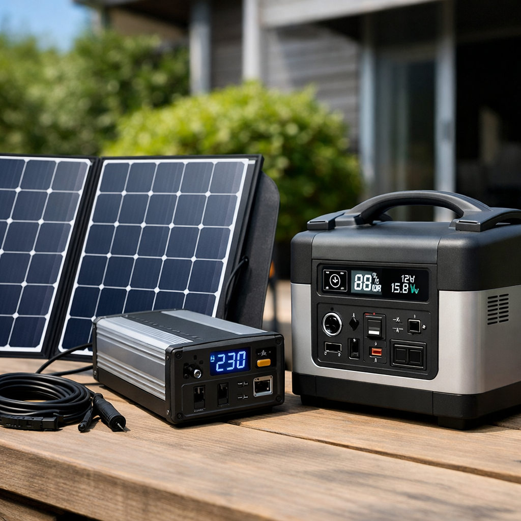 Kit solaire autonome avec panneaux photovoltaïques et batterie portable en extérieur