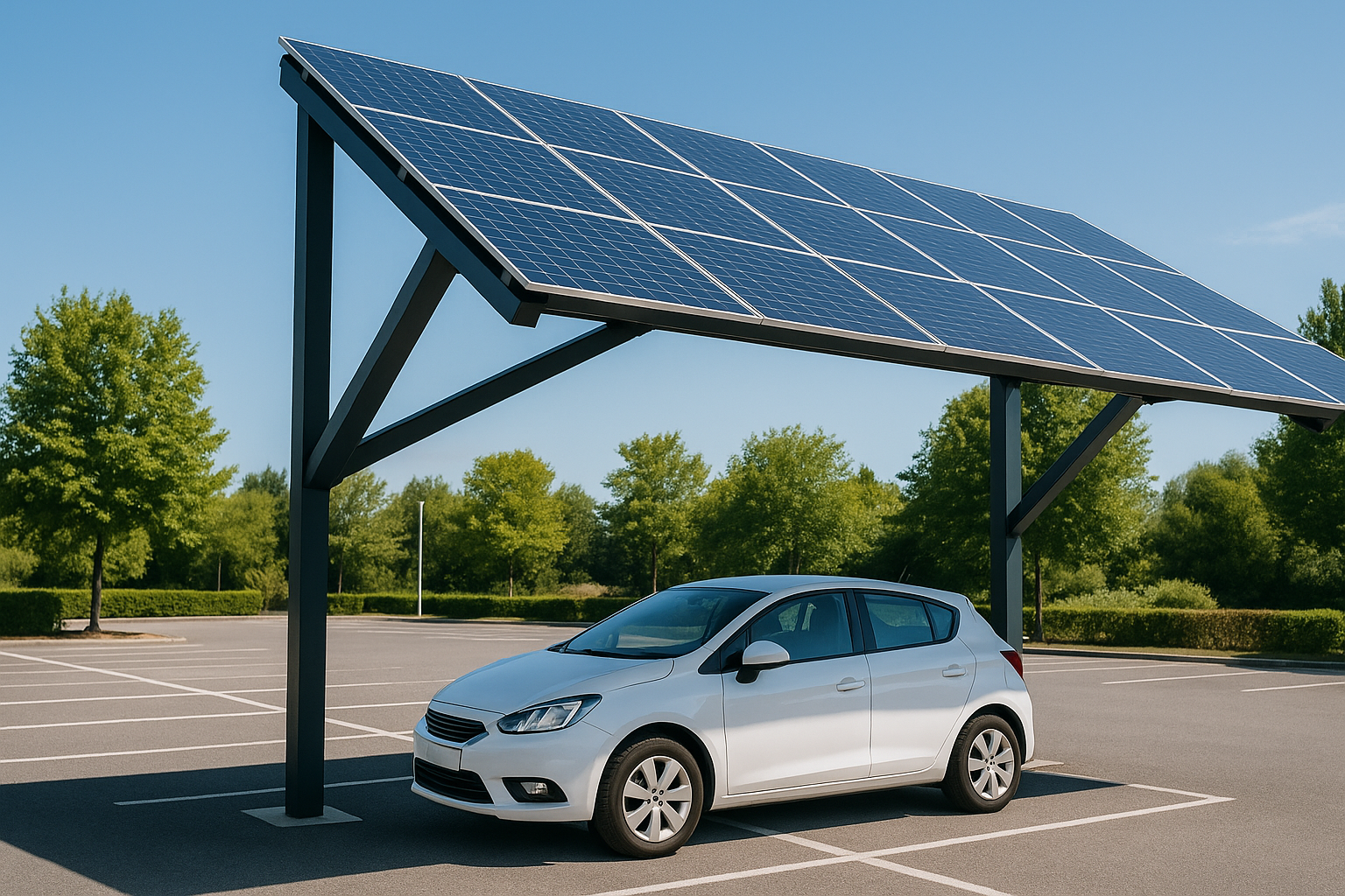 Ombrière solaire de parking offrant de l’ombre à un véhicule stationné