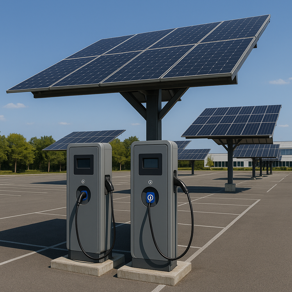Ombrière solaire équipée de bornes de recharge pour véhicules électriques
